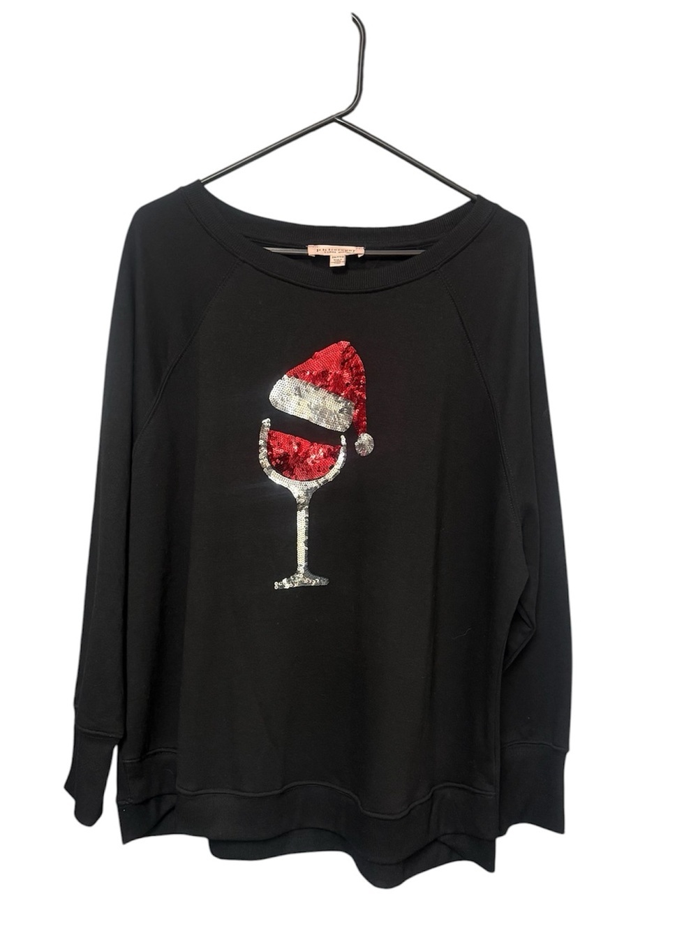 Philosophy Republic Women’s Holiday Sequin Wine Glass Santa Black Sweatshirt 2X